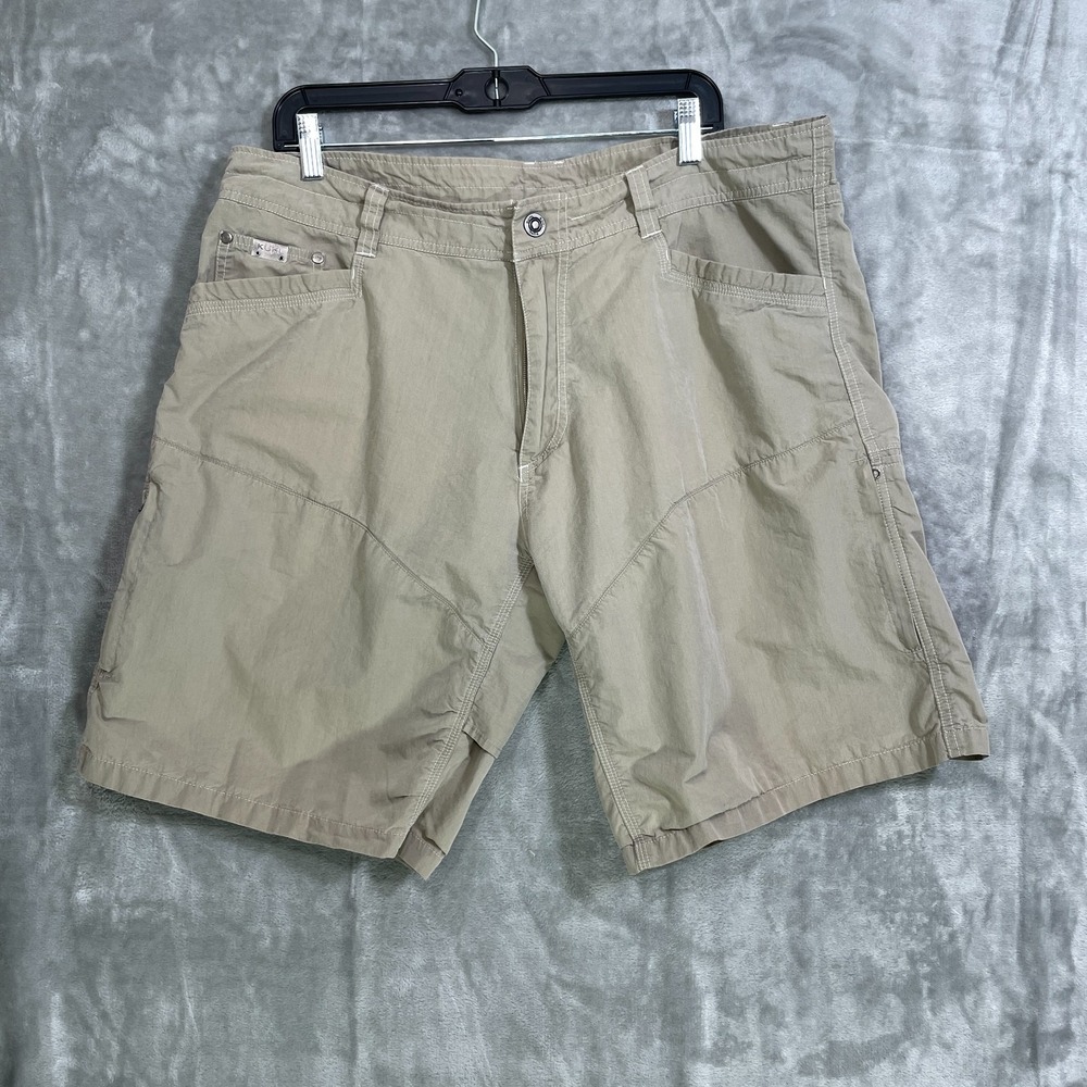 KUHL Shorts Mens Size 38 Cargo Tan Outdoor Hiking Zip Pockets Cotton Nylon